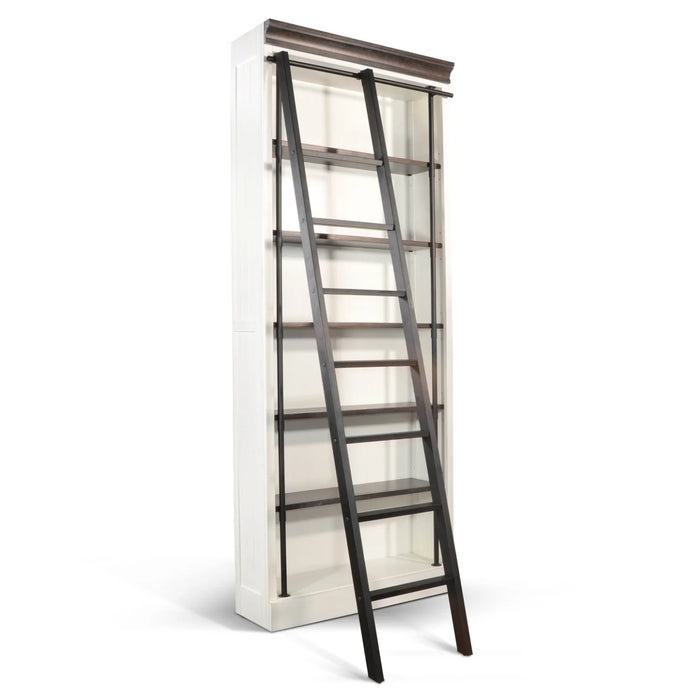 Purity Craft Carriage House Wood and Metal Bookcase with Ladder in Off White European Cottage