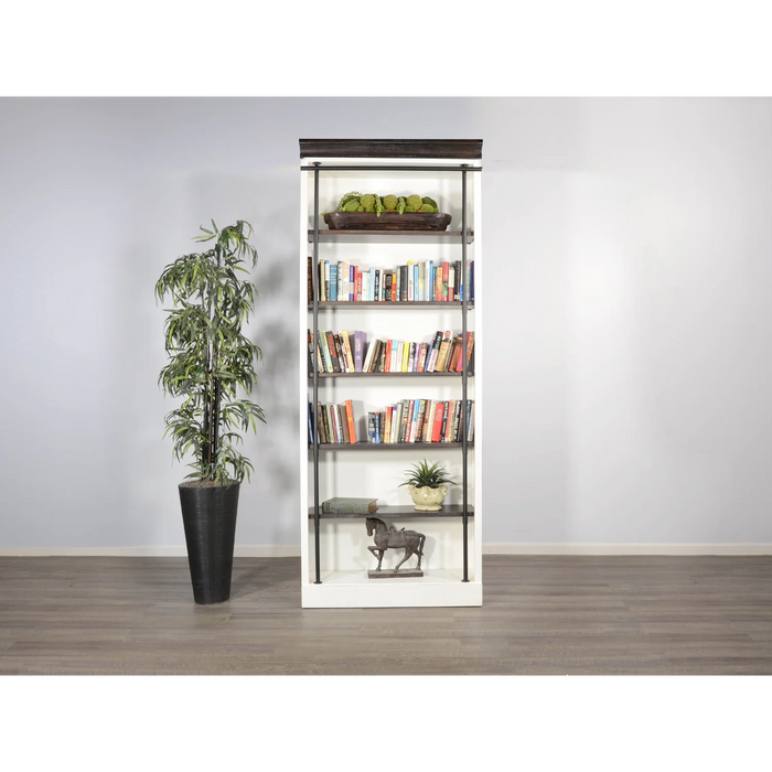 Purity Craft Carriage House Wood and Metal Bookcase with Ladder in Off White European Cottage