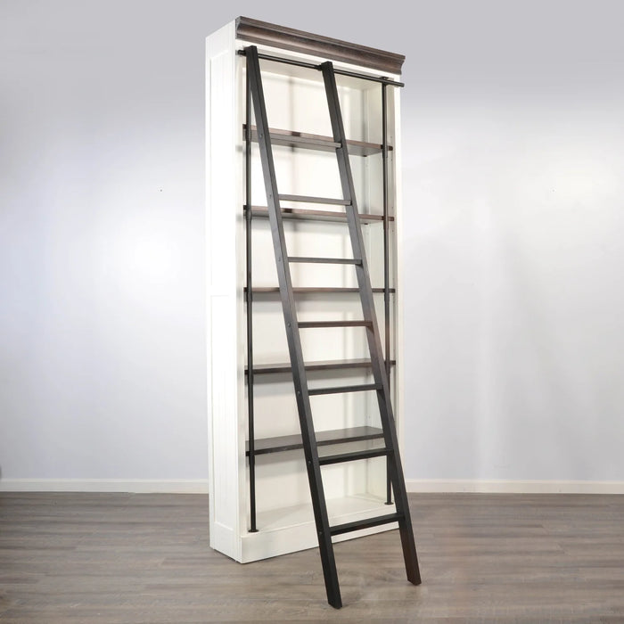 Purity Craft Carriage House Wood and Metal Bookcase with Ladder in Off White European Cottage