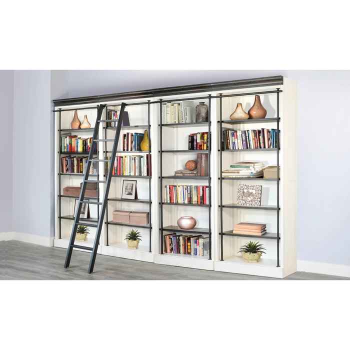 Purity Craft Carriage House Wood and Metal Bookcase with Ladder in Off White European Cottage