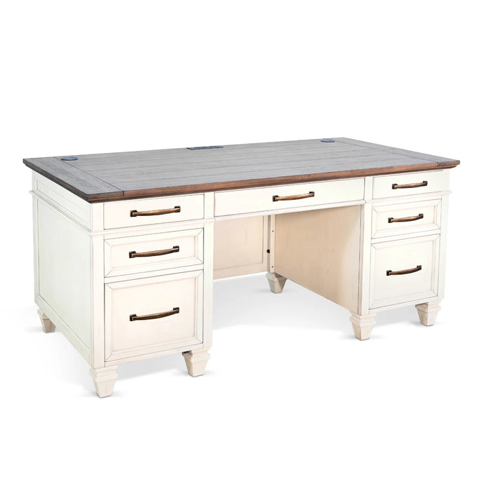 Purity Craft White Desk with Drawers Marble White and Buck Skin