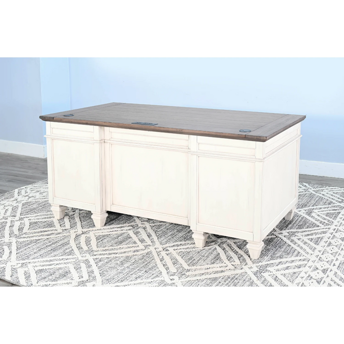 Purity Craft White Desk with Drawers Marble White and Buck Skin