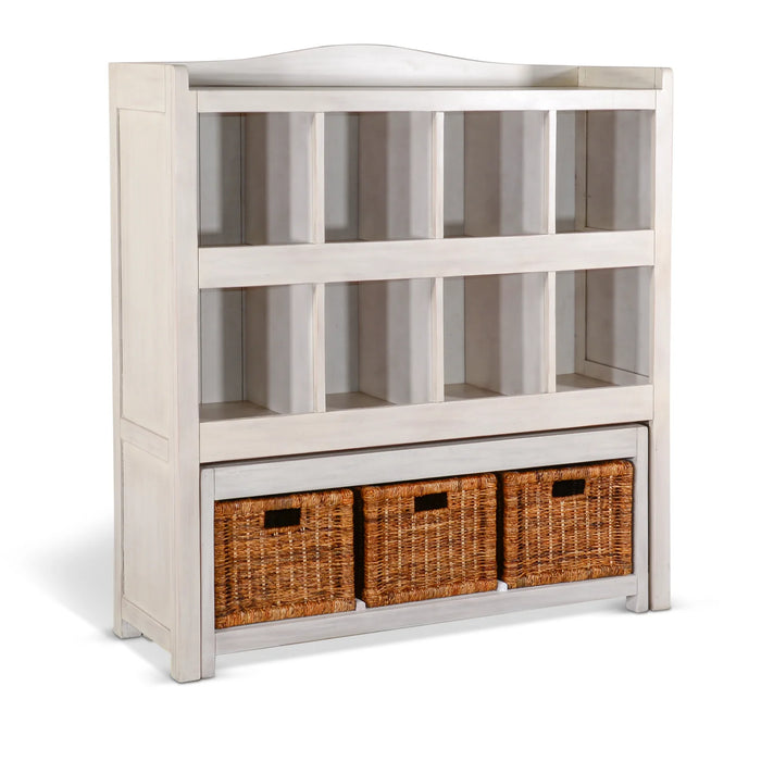 Purity Craft 57' Modern Wood Storage Bookcase and Bench in Marble White