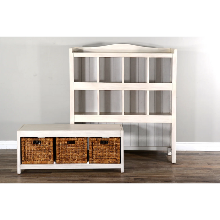 Purity Craft 57' Modern Wood Storage Bookcase and Bench in Marble White