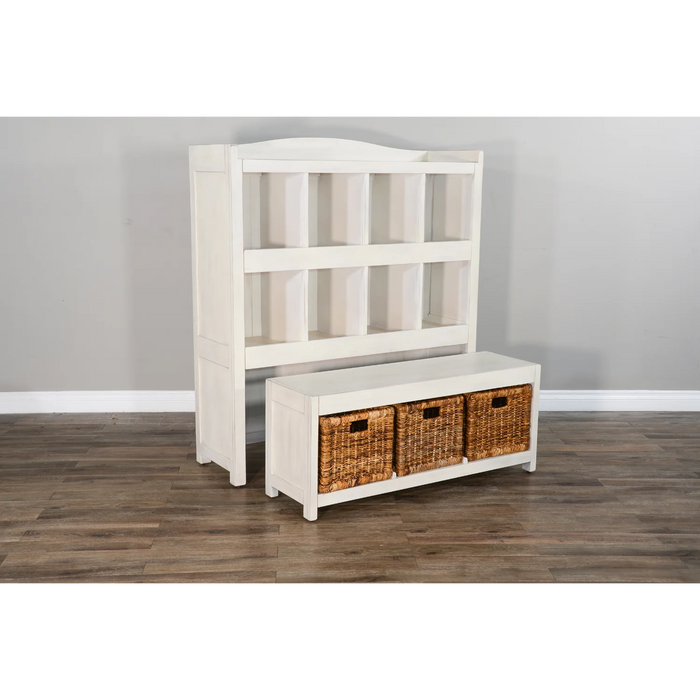 Purity Craft 57' Modern Wood Storage Bookcase and Bench in Marble White