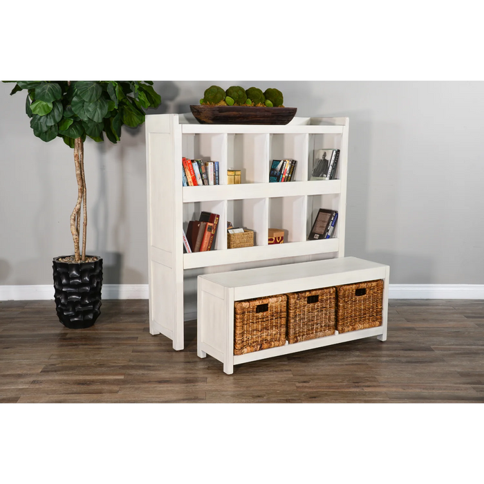 Purity Craft 57' Modern Wood Storage Bookcase and Bench in Marble White