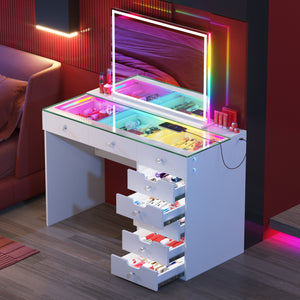 VANITII Diana RGB Vanity Desk with Light - 8 Storage Drawers