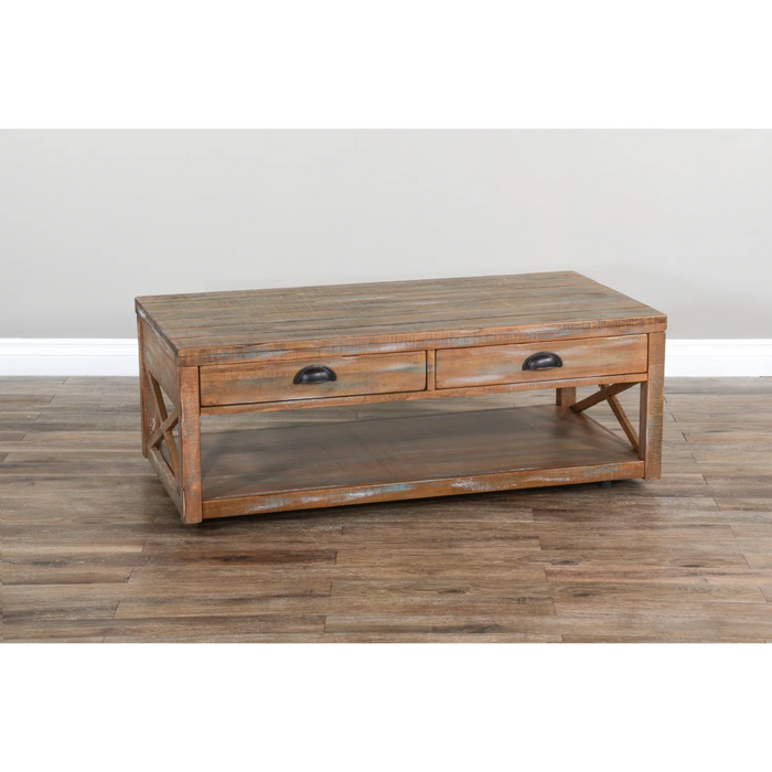 Purity Craft Durango 48' Coastal Wood Cocktail Table in Weathered Brown