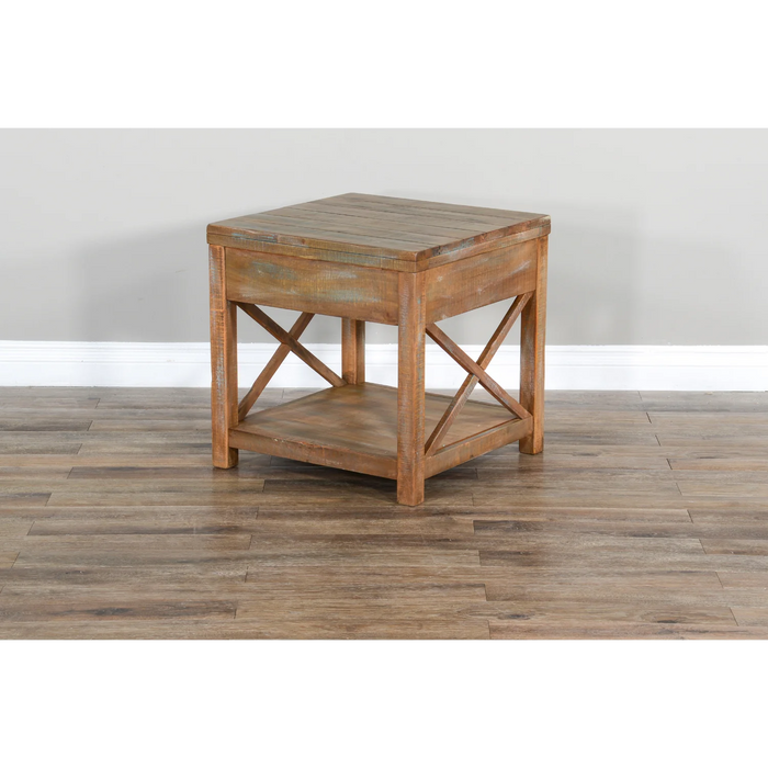 Purity Craft Durango 22' Coastal Mahogany Wood End Table in Weathered Brown