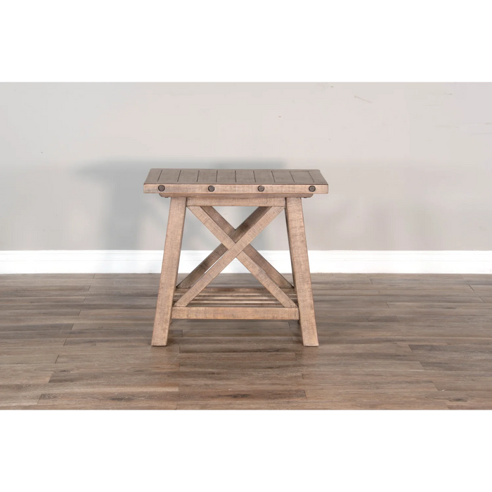 Purity Craft Vivian 16' Farmhouse Mahogany Wood Chair Side Table in Light Brown Desert Rock