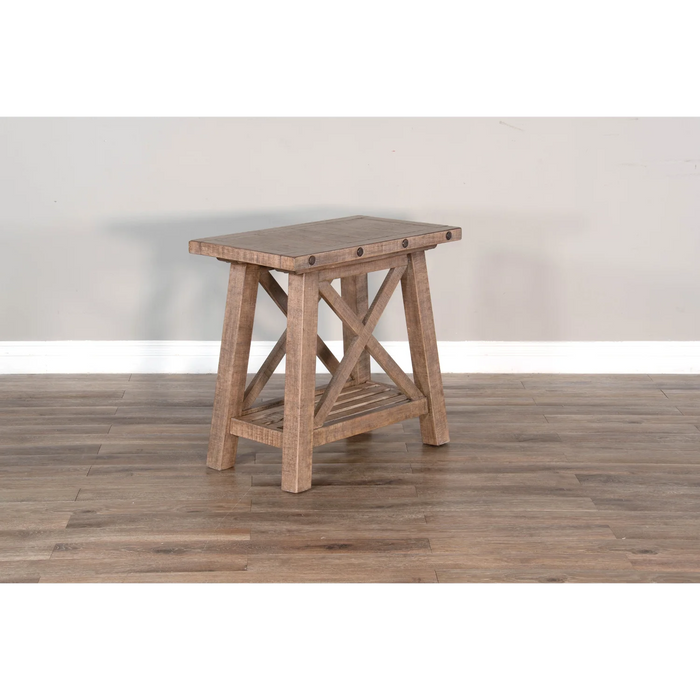 Purity Craft Vivian 16' Farmhouse Mahogany Wood Chair Side Table in Light Brown Desert Rock