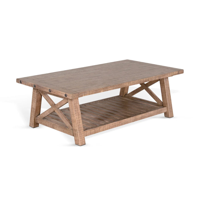 Purity Craft Vivian 52' Farmhouse Mahogany Wood Coffee Table in Light Brown Desert Rock