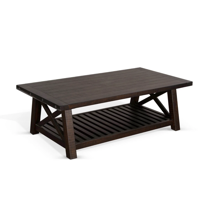 Purity Craft Vivian 52' Farmhouse Mahogany Wood Coffee Table in Dark Brown Raisin