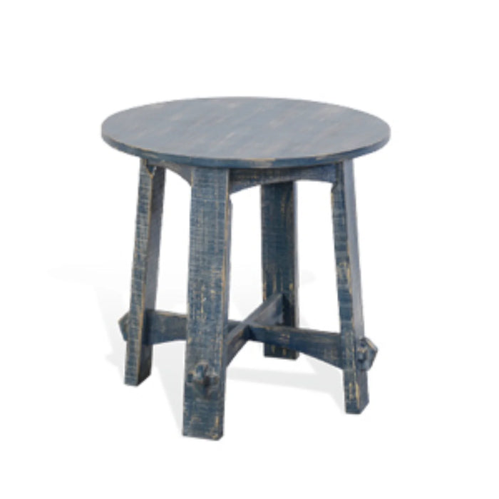 Purity Craft Marina Farmhouse Mahogany Wood End Table in Ocean Blue