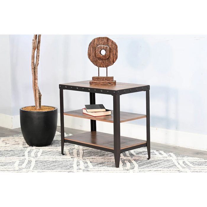 Purity Craft San Diego Metal & Solid Wood Chair Side Table in Antique Brown