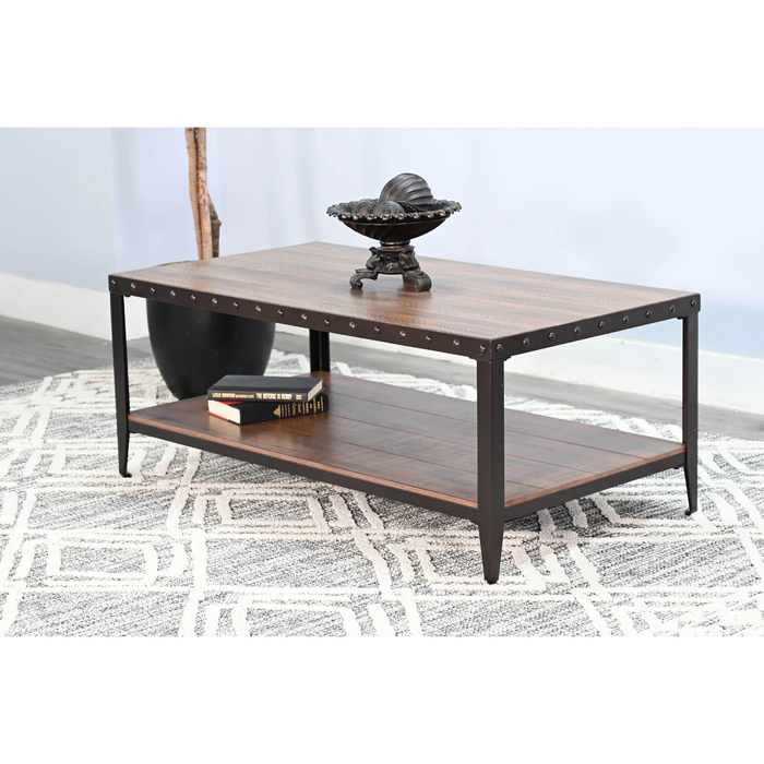 Purity Craft San Diego Metal & Solid Wood Coffee Table in Antique Brown