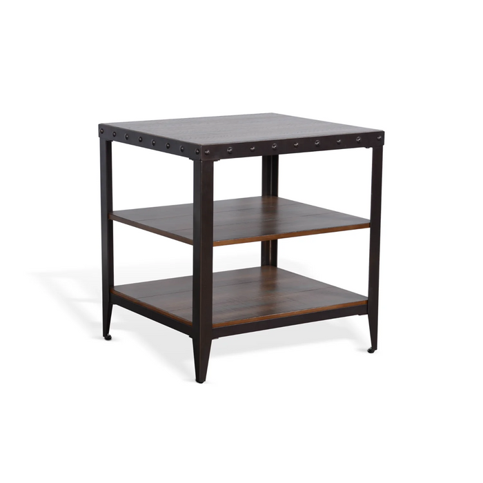 Purity Craft San Diego Metal & Solid Wood End Table in Antique Brown