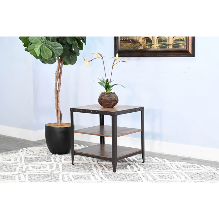 Purity Craft San Diego Metal & Solid Wood End Table in Antique Brown