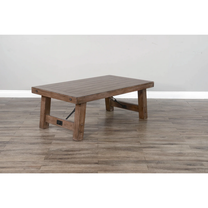 Purity Craft Doe Valley 52' Farmhouse Wood Coffee Table in Taupe Brown Buckskin