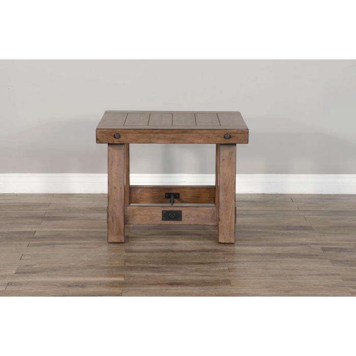 Purity Craft Doe Valley 25' Mahogany Wood End Table in Taupe Brown Buckskin