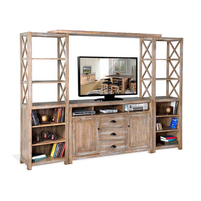 Purity Craft Durango Entertainment Wall with 66' Console & 2 Piers Weathered Brown