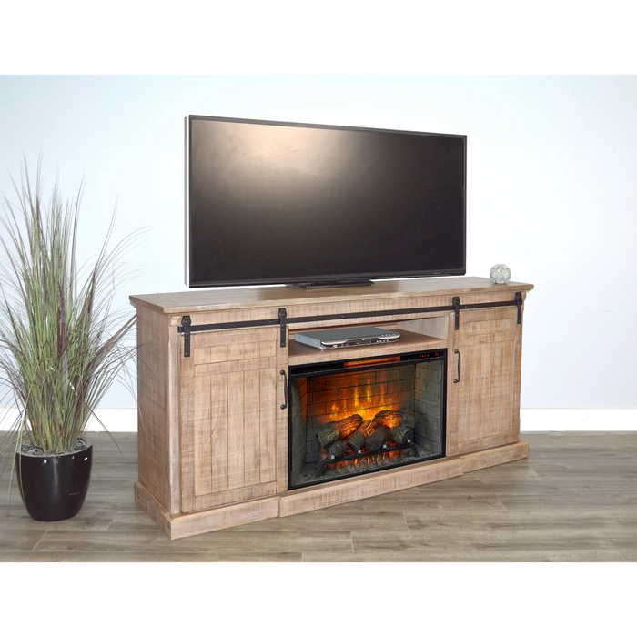 Purity Craft 78' Barn Door Media Console with Electric Fireplace Desert Rock