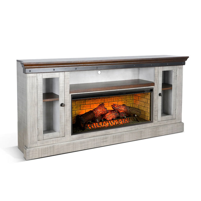 Purity Craft 128' Entertainment Wall with Electric Fireplace Tobacco Leaf and Alpine Grey