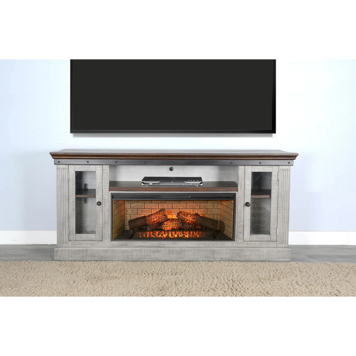 Purity Craft 128' Entertainment Wall with Electric Fireplace Tobacco Leaf and Alpine Grey