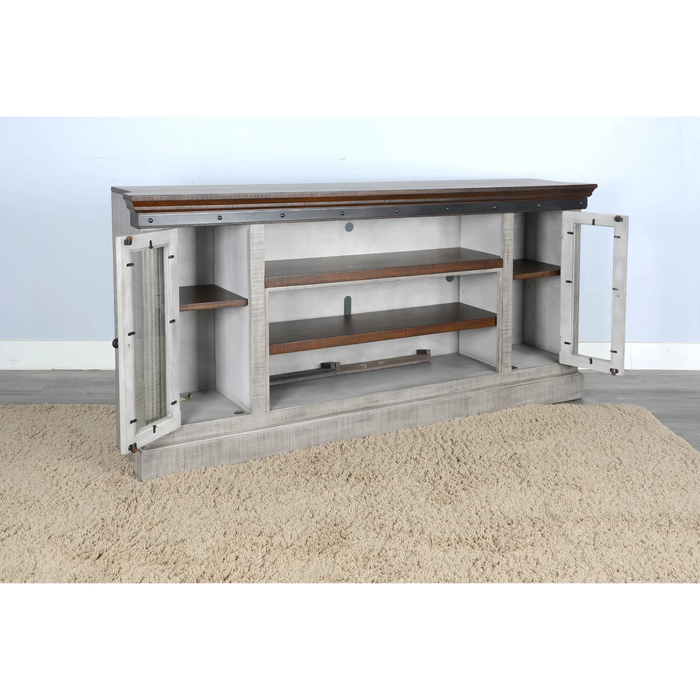 Purity Craft Media Console with Fireplace Tobacco Leaf and Alpine Grey