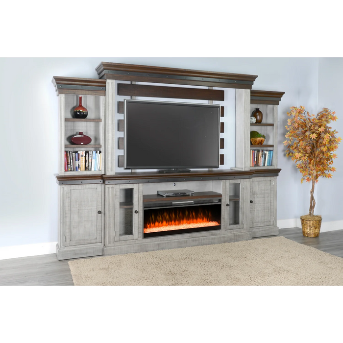 Purity Craft 128' Entertainment Wall with Electric Fireplace Tobacco Leaf and Alpine Grey