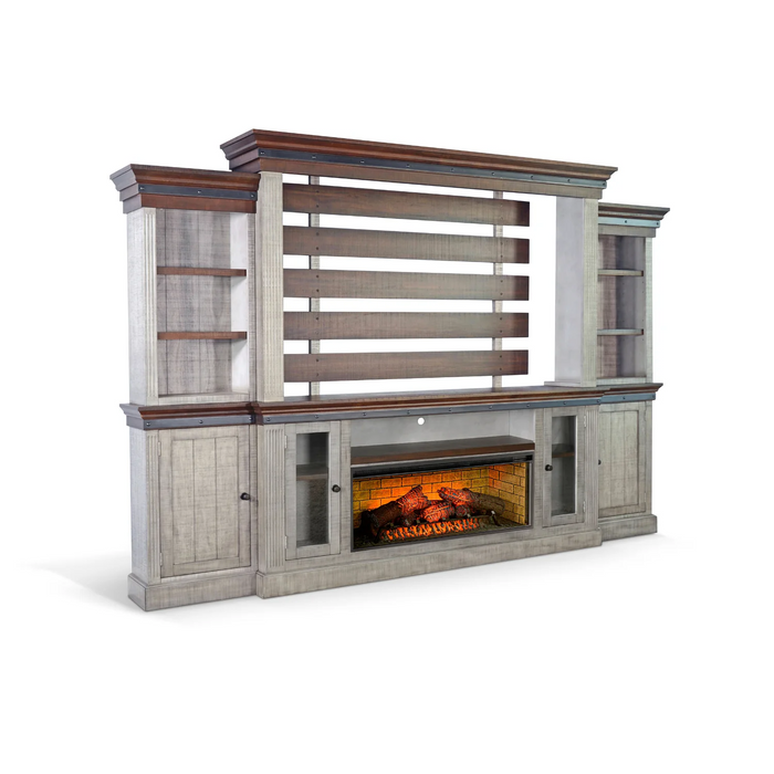 Purity Craft 128' Entertainment Wall with Electric Fireplace Tobacco Leaf and Alpine Grey