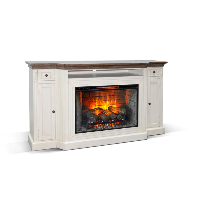 Purity Craft 72' Media Console with Electric Fireplace Marble White/Buckskin