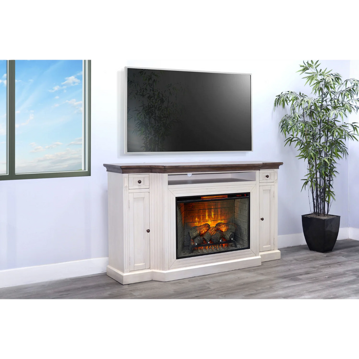 Purity Craft 72' Media Console with Electric Fireplace Marble White/Buckskin