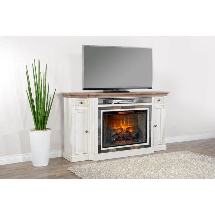 Purity Craft 72' Media Console with Electric Fireplace Marble White/Buckskin