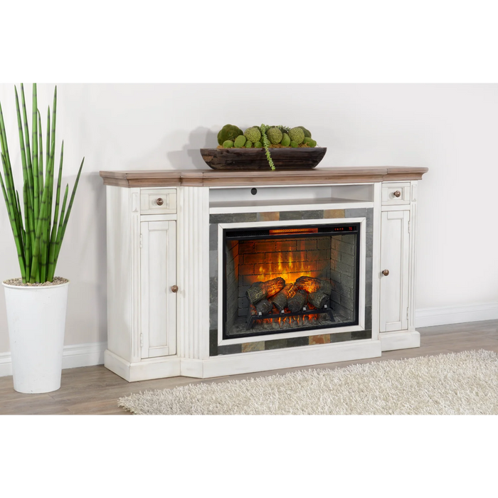 Purity Craft 72' Media Console with Electric Fireplace Marble White/Buckskin