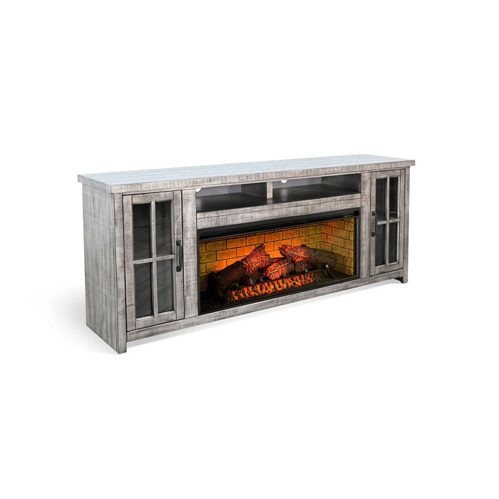 Purity Craft 76' Media Console with Electric Fireplace Tobacco Leaf and Alpine Grey