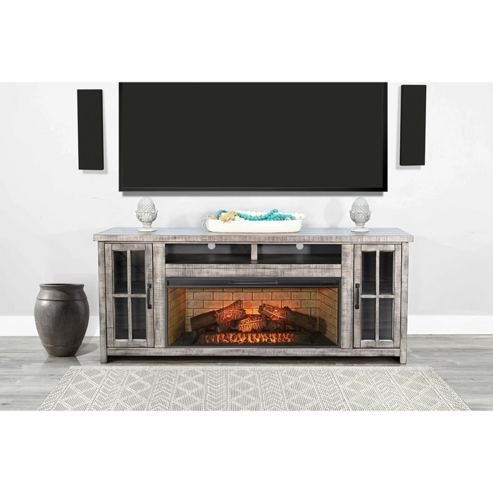 Purity Craft 76' Media Console with Electric Fireplace Alpine Grey