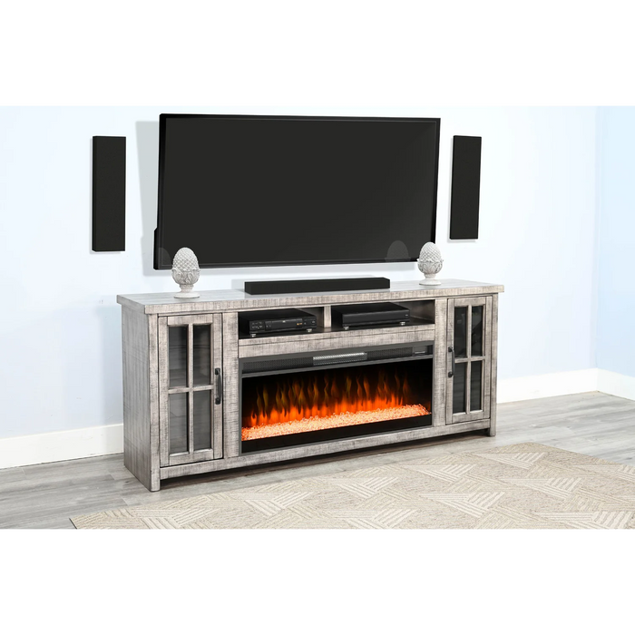 Purity Craft 76' Media Console with Electric Fireplace Alpine Grey