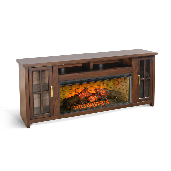 Purity Craft 76' Media Console with Electric Fireplace Coffee Bean