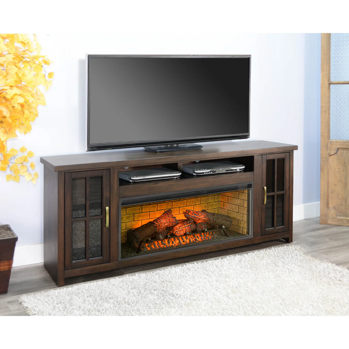 Purity Craft 76' Media Console with Electric Fireplace Coffee Bean