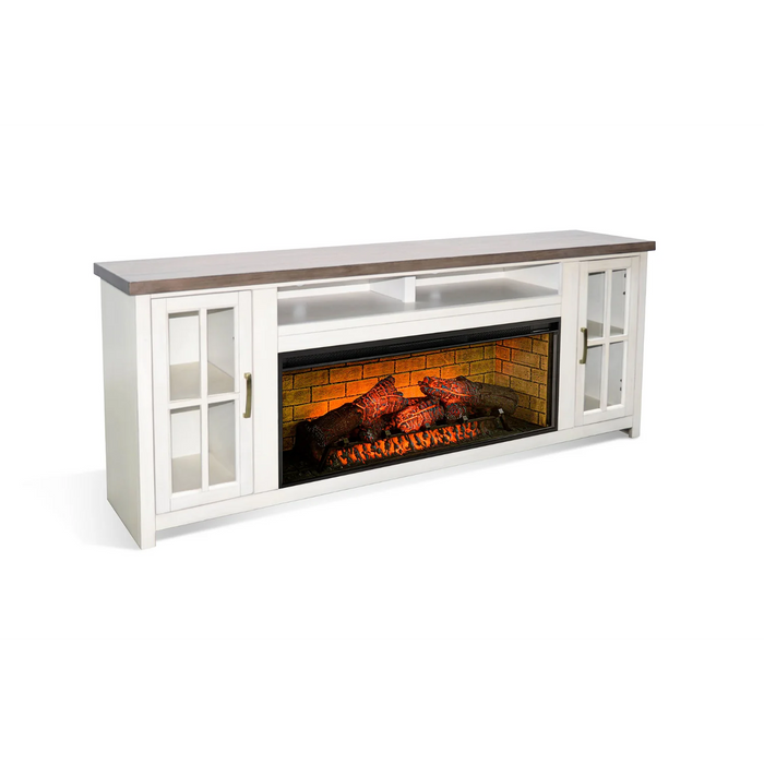 Purity Craft 76' Media Console with Electric Fireplace Marble White/Buckskin