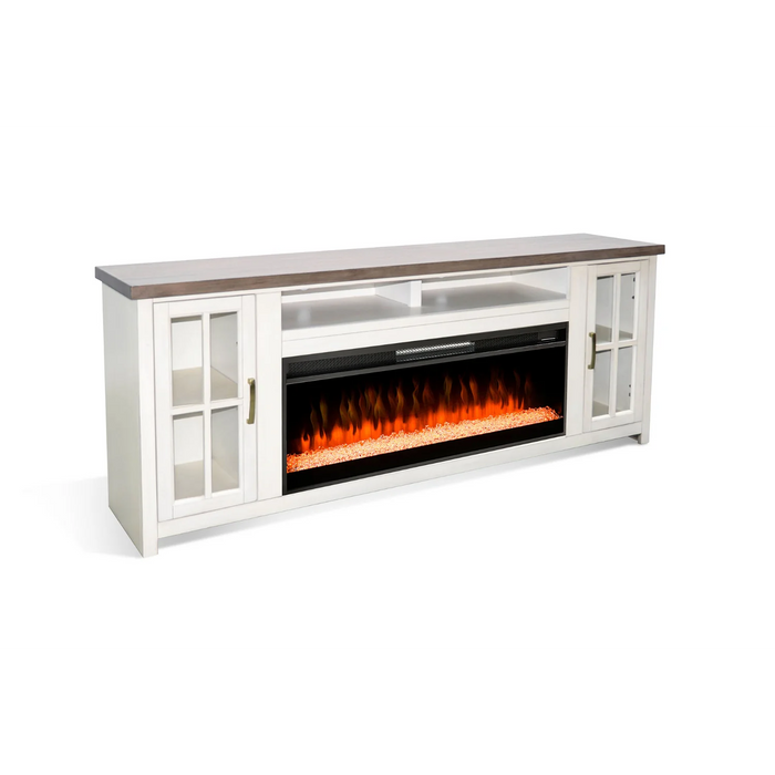 Purity Craft 76' Media Console with Electric Fireplace Marble White/Buckskin