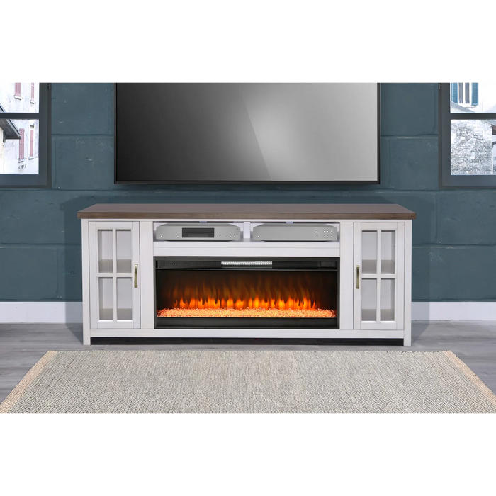 Purity Craft 76' Media Console with Electric Fireplace Marble White/Buckskin