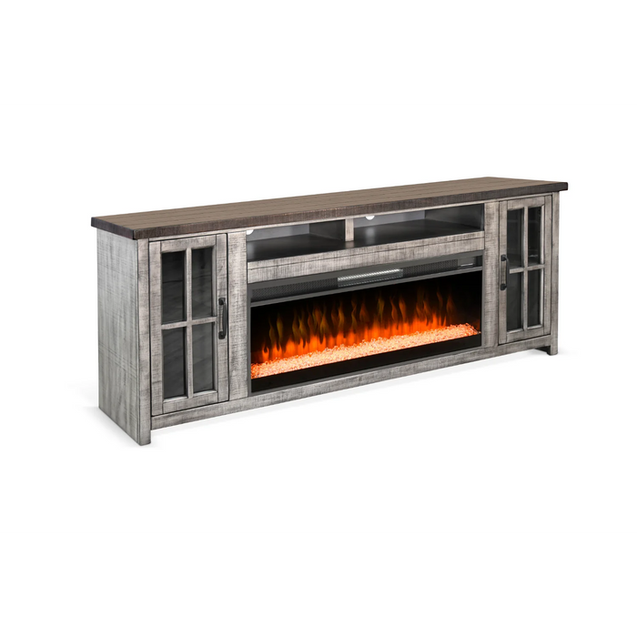 Purity Craft 76' Media Console with Electric Fireplace Tobacco Leaf and Alpine Grey