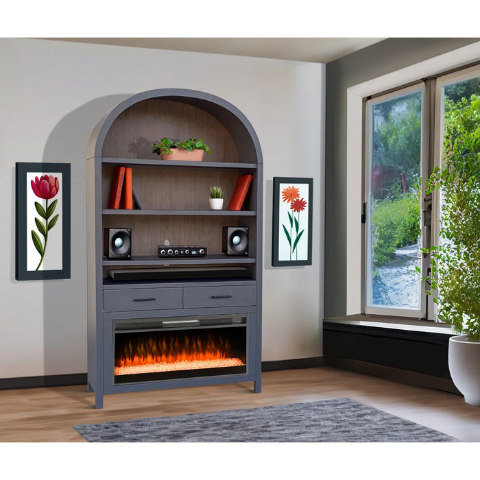 Purity Craft 51.5' Wide Arch Bookcase with Electric Fireplace Urban Bronze