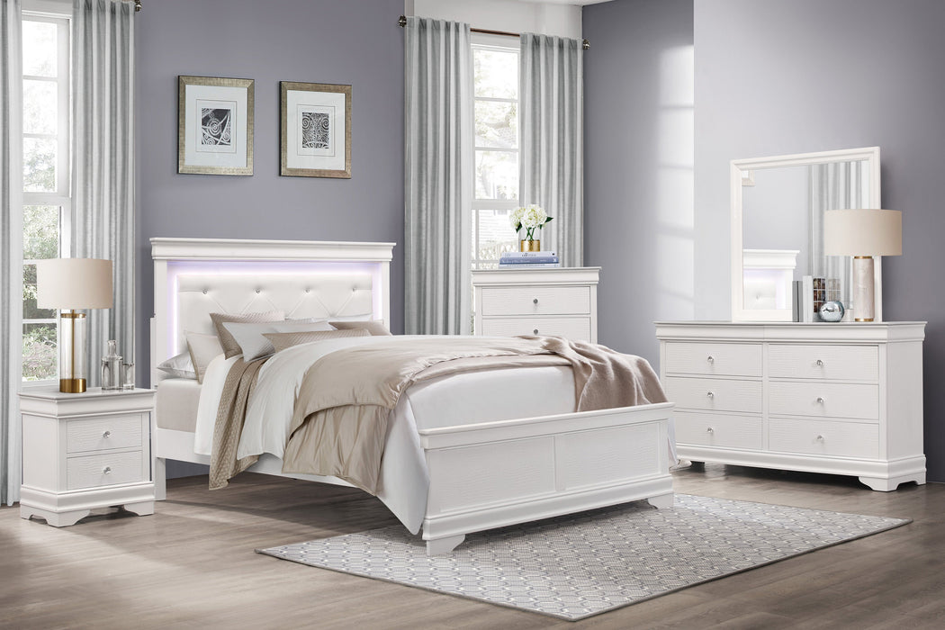 Lana White Twin LED Upholstered Panel Bed