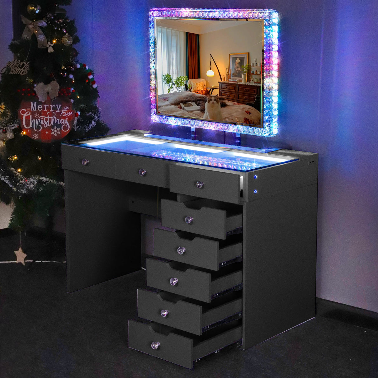 Promotion Deal!VANITII Diana Vanity Desk Set- 8 Storage Drawers with Vanity Mirror