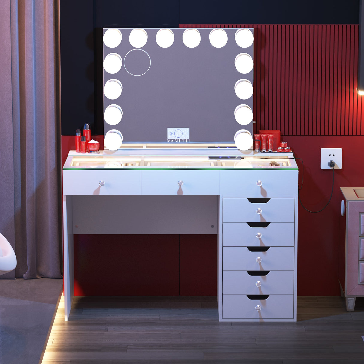 VANITII Diana Vanity Desk - 8 Storage Drawers