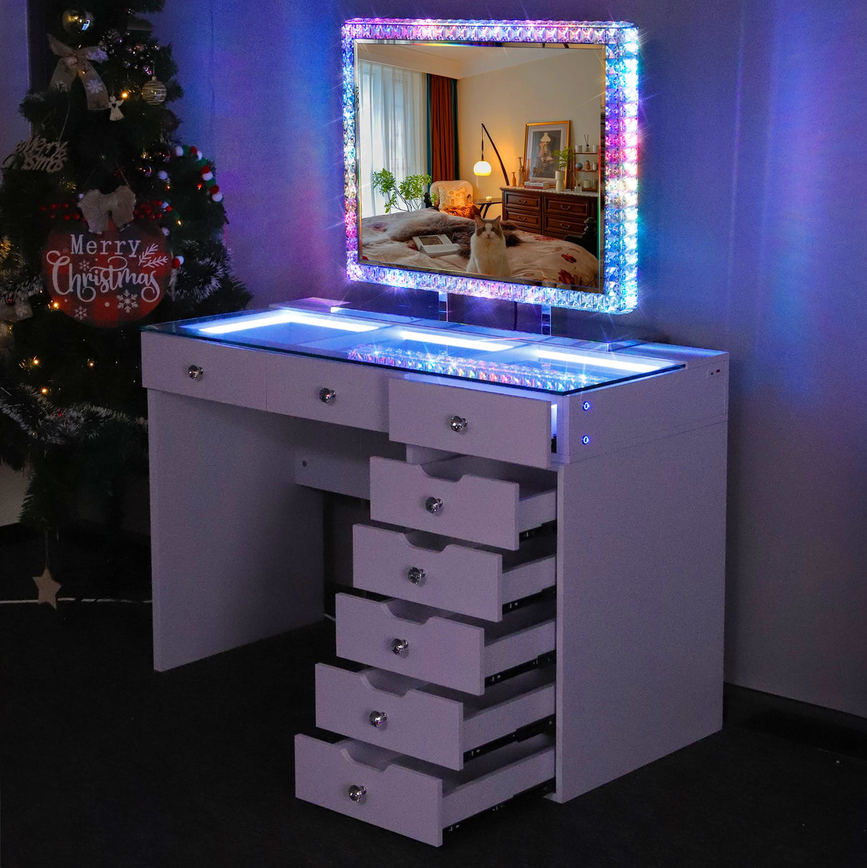 Promotion Deal!VANITII Diana Vanity Desk Set- 8 Storage Drawers with Vanity Mirror