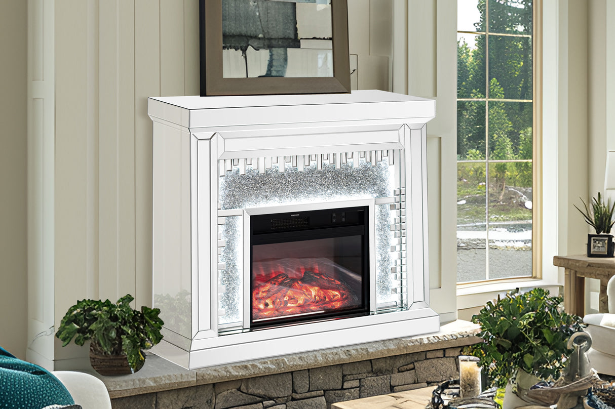 VANITII Crushed Diamonds LED Mirrored Fireplace